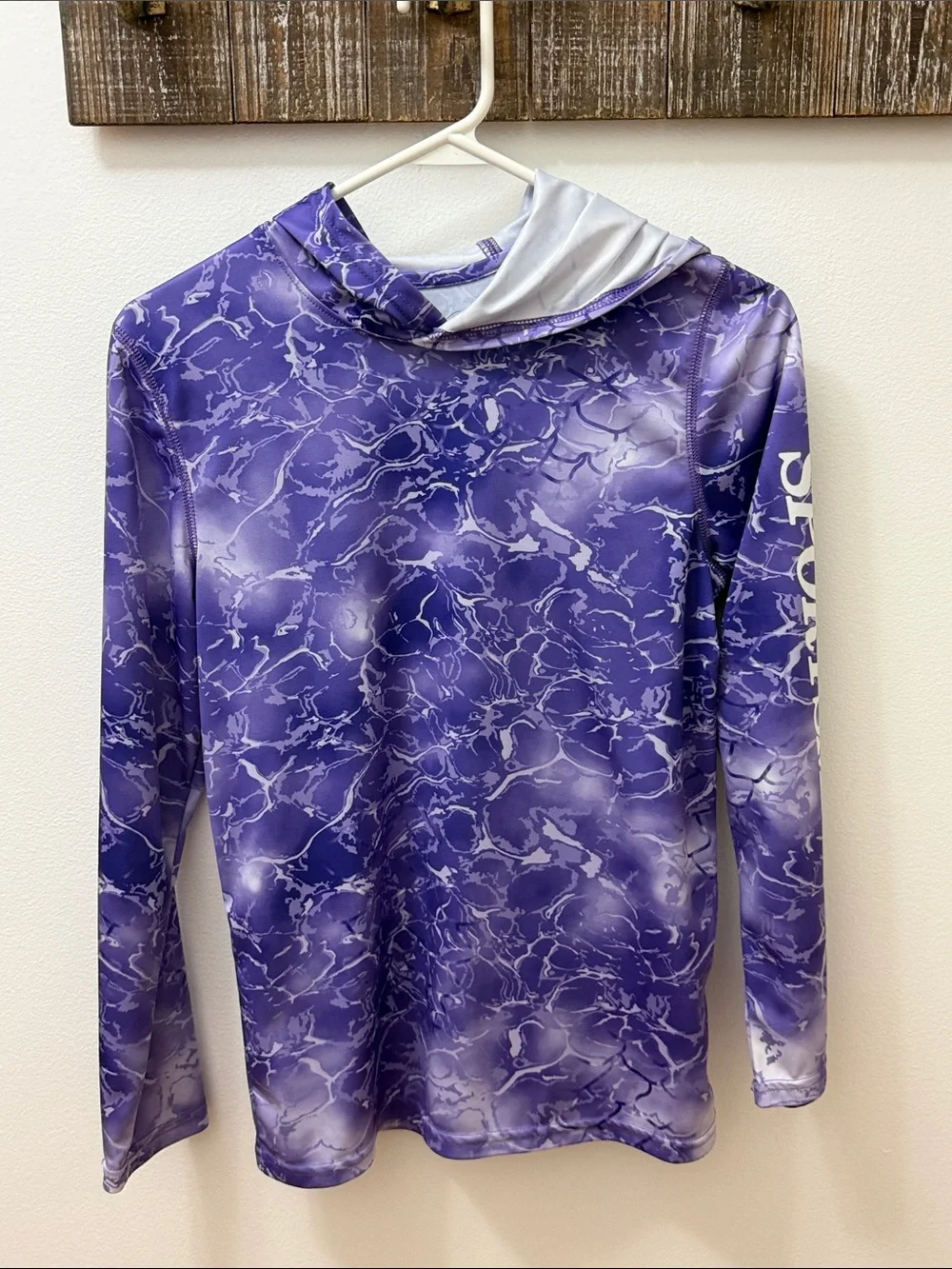 Purple Marble-Print Hooded Performance Top